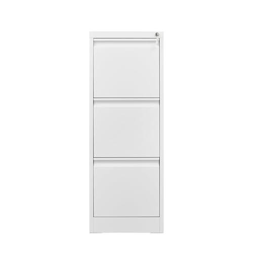 FinerFurnis 3 Drawer Filing Cabinet Metal Vertical Filing Cabinet with Lock for Home Office Heavy Duty File Storage Cabinet Compatible with Letter Legal A4 F4 Size Files