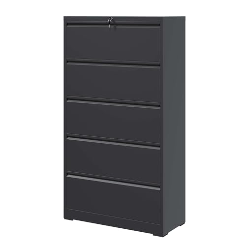 Large Metal File Cabinet Lockable Tall 5 Drawer Lateral Steel Filing Cabinet with Lock & Large Drawer Lockable File Cabinet Filing Cabinet Office File Cabinets Printer Stand for Home Office (Black)