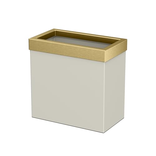 Gatco Modern Rectangle Wastebasket, Matte Pearl and Brushed Brass Combo - Stainless Steel Trash Can with Removable Lid, Leakproof, 3 Gallon Capacity for Bathroom, Bedroom, Kitchen, or Office