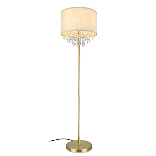 POCHY Luxury Floor Lamp Floor Lamp Modern Crystal Led Standing Lamps Fabric Lampshade Bedroom Floor Light for Home Living Room Bedside Interior Easy use