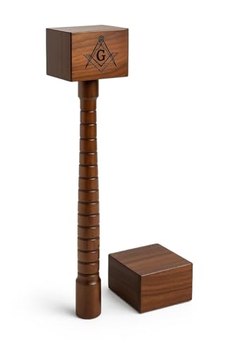 Zoobi HandiCraft 15” Large Masonic Wooden Gavel & Sound Block – Walnut Ceremonial Mallet with Dual Engraved Square & Compass | 5” Head, 13” Handle | Lodge Officer Ritual Tool