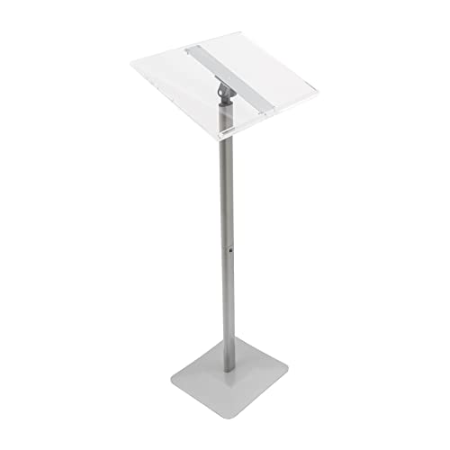 Acrylic Podium, Portable Standing School Podium Church Speech Conference Lectern Adjustable 30-90° Acrylic Desk-top (Single Pole - Silver)