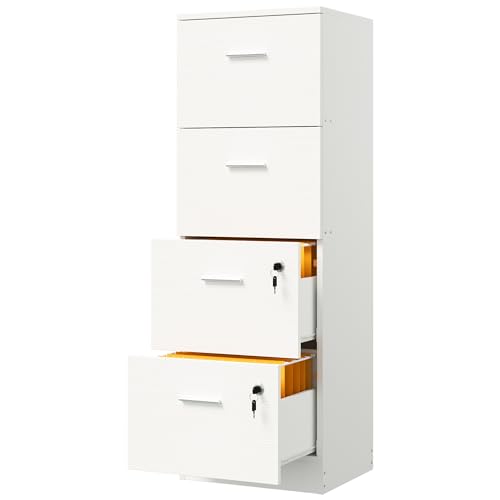 DWVO File Cabinets for Home Office 4 Drawer Filing Cabinet Office Vertical Files Storage File Drawers for A4 & Letter-Sized Documents,White