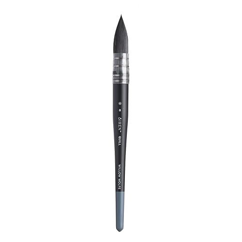 Willow Wolfe Siren Artist Watercolor Brushes, Premium Blended Synthetic Black Squirrel Brush, Short Handle, Quill, Size 8 (1100Q-8)