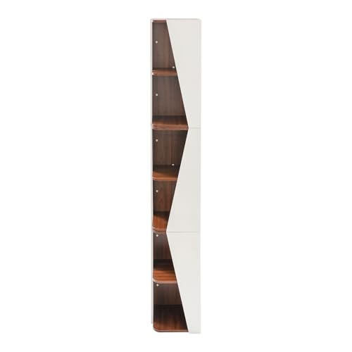Corner Bookshelf 6-Tier Wall Storage Rack Neutral and Walnut Modern Design