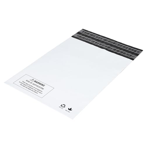 HouseLabels - 1,000 count - 9.5x12 inch (Size #3) Strong, Tearproof White Returnable Poly Mailers with Suffocation Warning and a Second Adhesive Strip which Creates a New Closure for Return Shipping