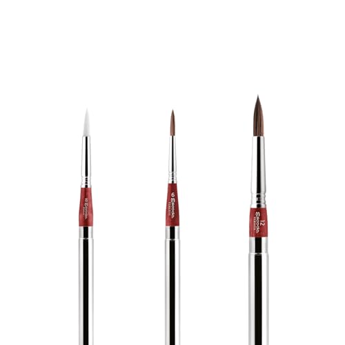 Escoda | Watercolour | Red Travel Set | Size 6,8,12 | 3 Brushes | Synthetic Kolinsky + White Toray | Round Pointed