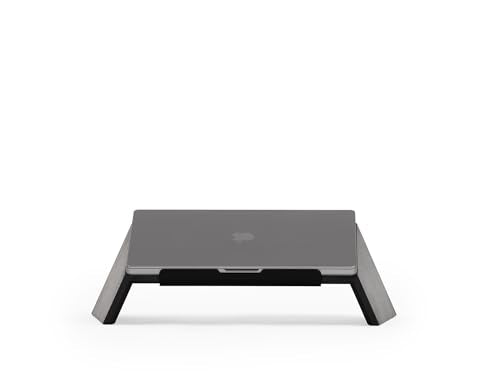 Oakywood Wooden Slanted Laptop Stand for Desk - Convenient Riser & Holder - Ergonomic Wood Stand - 45x22x14cm - for 13-14" Laptops Black