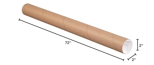 Poly Bag Guy Mailing Tubes with Caps, 2" x 72", Kraft, 50/Case