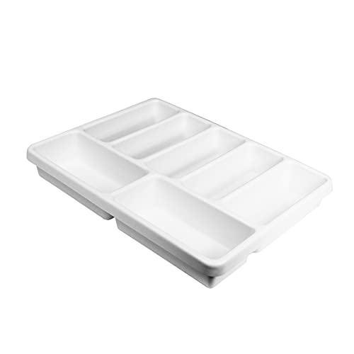 TrippNT 50032 White Polystyrene Plastic Drawer Organizer, 7 Compartments, 16.8" Width x 2.4" Height x 12.9" Depth