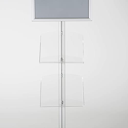 M&T Displays Free Standing Aluminum Display Stand Single Sided Document Brochure Sign Holder Front Loading Portrait Landscape Silver Snap Frame 1x(11x17) and 2 pcs Clear Acrylic Shelf 2x(8.5x11) Inch