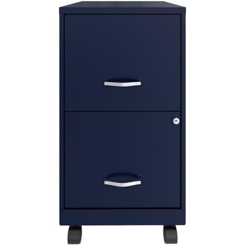Home Square 2 Drawer Mobile Filing Cabinet Set in Navy (Set of 2)