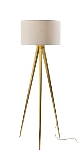 Adesso Antique Brass Floor Lamp with Off-White Fabric Shade