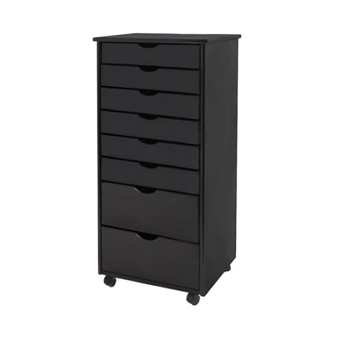 Jela-USA Solid Pine Wood 8 Drawer Wide Rolling Cart, Black