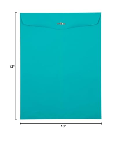 JAM PAPER 10 x 13 Open End Catalog Colored Envelopes with Clasp Closure - Sea Blue Recycled - 100/Pack