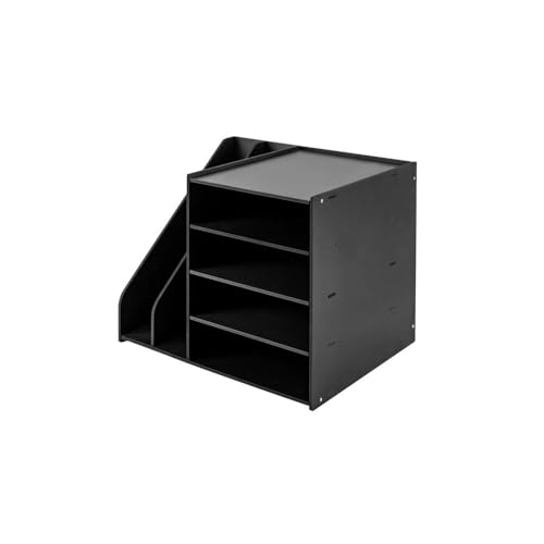 File Organizer File Holder Organizer 4+2 Tier, PVC Document Mail Sorter Holds Files Books Envelopes(Black)