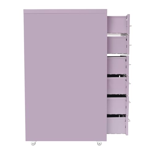 6‑Drawer Lockable Vertical Metal File Cabinet Wheeled Organizer, Purple