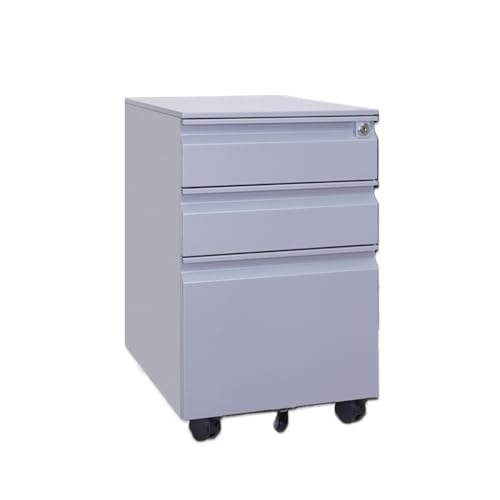 FYorbitH Filing Cabinet Steel Cabinet Three Drawers with Wheels Mobile Office File Short Cabinet with Lock Thick Drawer Cabinet(Gris)