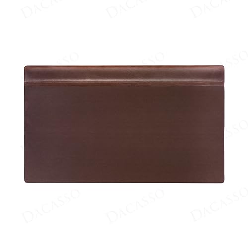 Dacasso 34" x 20" Chocolate Brown Leather Desk Pad with Top Rail - Executive Desk Surface Protector - Luxury Leather Blotter for Writing