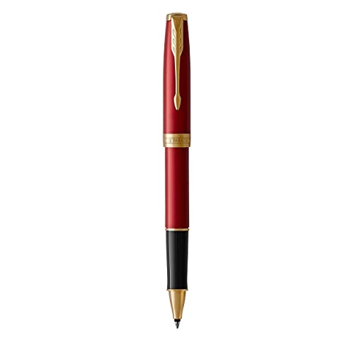 PARKER Sonnet Rollerball Pen, Red Lacquer with Gold Trim, Fine Point Black Ink (1931475)
