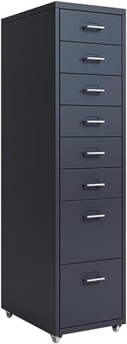 SoOSSN Filing Cabinet 8-Drawer File Cabinet, Metal Mobile File Cabinet with Wheels, Filing Cabinet Under Desk for Home/Office (Color : Dark Gray, Size : 11.02" L x 16.1" W x 42.5" H)