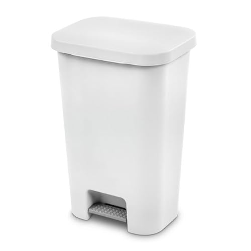 Sterilite Rectangular Step On Kitchen Wastebasket, 11.9 Gal, White, 12-Pack