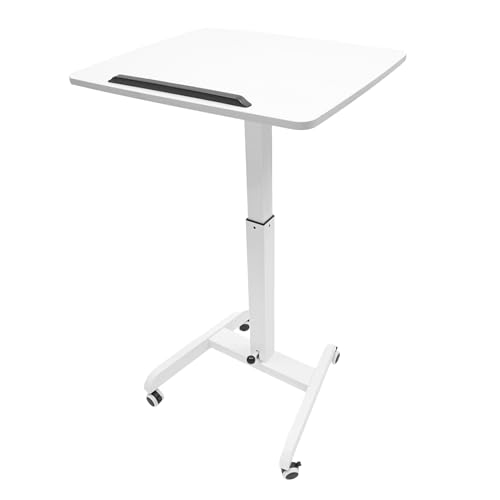 WAZYKJMDXX Mobile Standing Desk, Adjustable Angle 10°/20°/30° Portable Laptop Stand with 4 Wheels, Spacious Tabletop Anti-Slip Bar, Multi-Purpose Lectern for Office School Home Dormitory - White