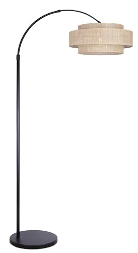 Canarm Bellamy Floor Lamp 1-Light Modern 82-Inch Black Base with Natural Rattan Shade, 3-Way Switch for Living Room or Bedroom