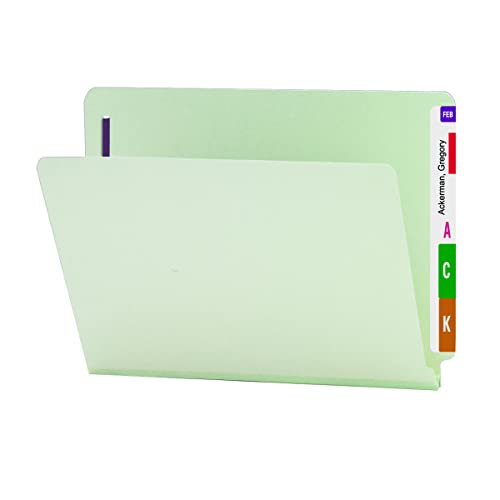 Smead End Tab Pressboard Fastener File Folder with SafeSHIELD, 2, 25 Mm Expansion, Letter Size, Gray, Green, 25 Count, 34705