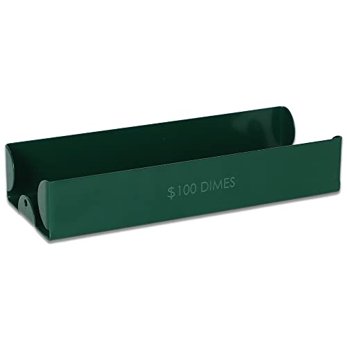 BankSupplies Dime Coin Tray Green Metal Money Tray 100 Capacity Stackable Sorting Tray