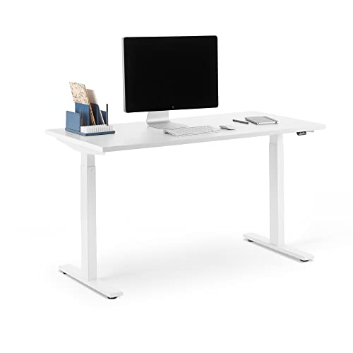 Poppin Series L 2S Adjustable Height Single Desk, White, White Legs, 47", Modern 2-Stage Sit and Stand Solution with White Electric Legs Adjusting Height 29" to 48" with Electronic Control