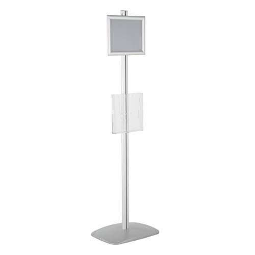 M&T Displays Free Standing Aluminum Display Stand Single Sided Document Brochure Sign Holder Front Loading Portrait Landscape Silver Snap Frame 1x(8.5x11) and Clear Acrylic Pocket 1x(8.5x11) Inch