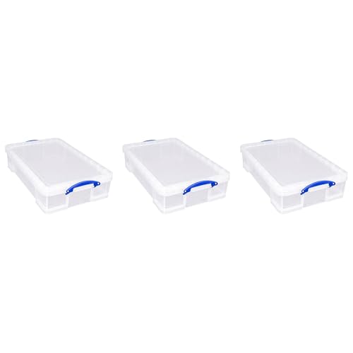 Really Useful Box 33L Clear Stackable Storage Containers with Lids, 3-Pack