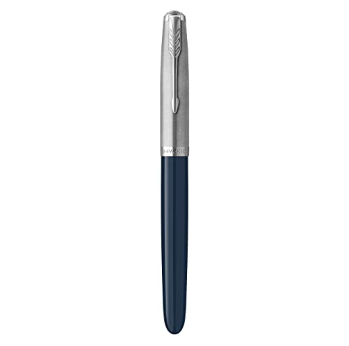 Parker 51 Fountain Pen, Midnight Blue Barrel, Chrome Trim, Fine Nib, Black Ink Cartridge, Gift Box