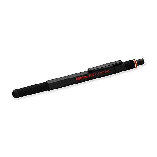 rOtring 800+ Mechanical Pencil and Touchscreen Stylus, Twist-to-Retract, HB 0.5 mm, Black Metal Barrel
