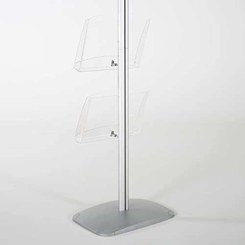 M&T Displays Free Standing Aluminum Display Stand Single Sided Document Brochure Sign Holder Front Loading Portrait Landscape Silver Snap Frame 1x(11x17) and 2 pcs Clear Acrylic Shelf 2x(8.5x11) Inch