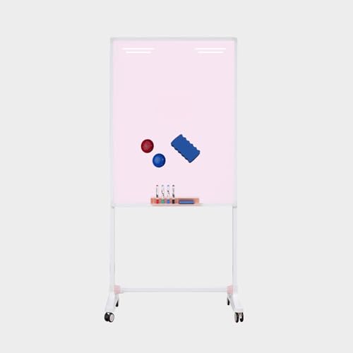 TRUNXUCL Rolling Whiteboard Magnetic, Dry Erase Board with Stand, Standing White Board on Wheels, Height Adjustable(Pink,70x100cm/27.5x39in)