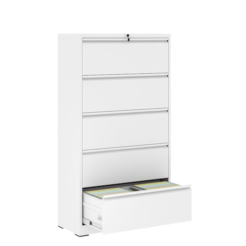 Hassyee Sturdy Vertical File Cabinets with Lock for Home Office, Durable Steel Office Filing Cabinet Printer Stands Storage Organizer with Smooth Drawers for A4 Legal/Letter Size documents (White7)