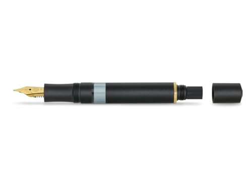 Kaweco PISTON SPORT AL Black/Gold Starter Set I Classic Aluminium Fountain Pen for Ink Bottles in Nostalgic Box including Kaweco Ink Bottle in Royal Blue I Piston Filler 13 cm I Nib: M (Medium)