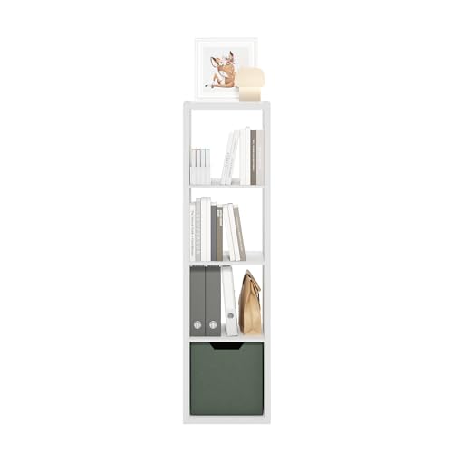Furinno Cubicle Book Shelf, Vertical 4-Cube Bookshelf, Extra Thick Frame Horizontally & Vertically Reversible Bookcase with Open Back, 14.6" x 16" x 58", for Living Room, Bedroom, Home Office, White