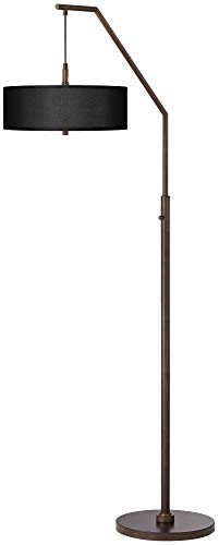 71 1/2" Tall Black Faux Silk and Bronze Modern Arc Floor Lamp