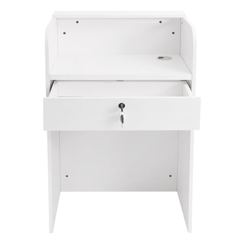 banborba Reception Desk with Counter, Front Desk Reception Counter with LED Light & Lockable Drawer, Wooden Checkout Counter for Lobbies, Salons, Retail, Home Offices, Reception Room - Warm White