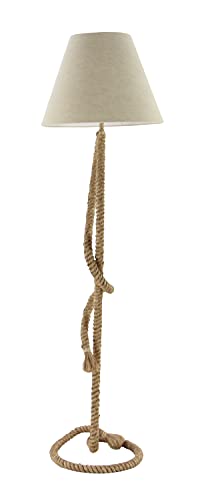 Deco 79 Jute Rope Room Floor Lamp Twisted Rope Standing Tall Lamp with Cream Linen Shade, Tall Lamp 18" x 18" x 63", Brown