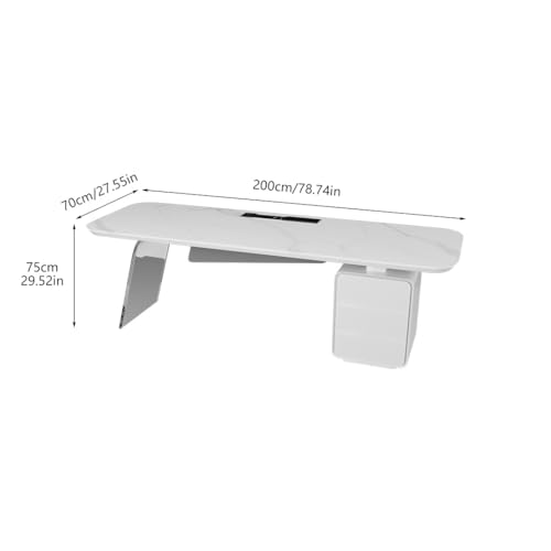LINKIO Home Office Desks White Rock Slab Single Boss Office Work Desk, Wooden Supervisor Creative Large Desk, Suitable for Home Living Room, Study Room Computer Table Desk(200x70x75cm)
