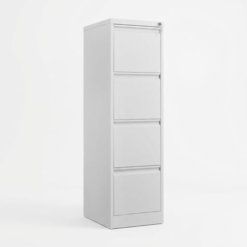 Uneeruiqy 4 Drawer File Cabinet, Heavy Duty Vertical Filing Cabinets with Lock, Metal Steel Storage Cabinet for Office and Home, Assembly Required, White