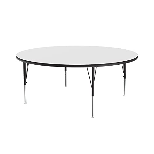 Correll 60" Round HPL Classroom Adjustable Activity Table, White/Black