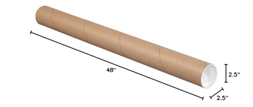 Aviditi Kraft Mailing Tubes with Caps, 2 1/2" x 48", Pack of 34, for Shipping, Storing, Mailing, and Protecting Documents, Blueprints and Posters