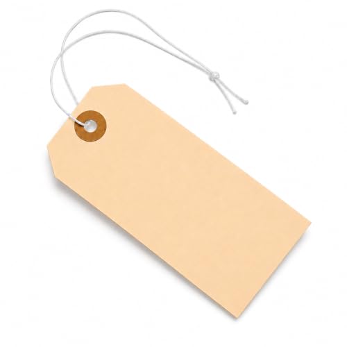 Tags with Elastic String Attached - #5, 4 3/4" x 2 3/8" Box of 200 Manila Paper Label Tags with Elastic Loop and Reinforced Hole