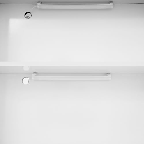 LuYuLTONG Reception Desk with LED Lights, Front Counter Desk with Lockable Drawer, L Shaped Retail Counter with Open Shelving, Checkout Computer Workstation for Salon Lobby Home Office(White)