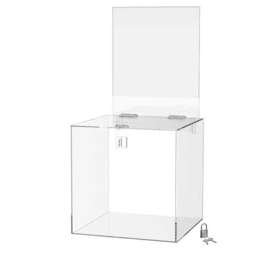 Marketing Holders 10 Inch Locking Ballot Box with Removable 8.5" x 11" Header Sign Holder Clear Acrylic Cube Donation Bin